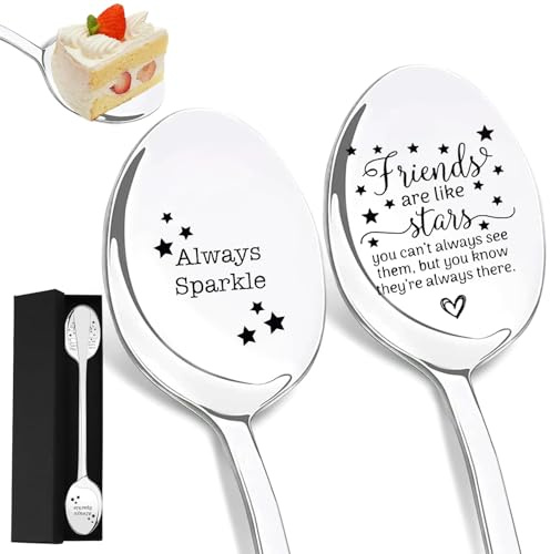 Ryvera Set di 2 cucchiai in acciaio inox con incisione – Always Sparkle & Motivo stellato, regalo personalizzato per amici e familiari