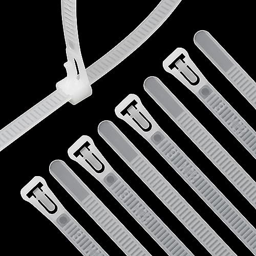 Donboly Lot de 100 colliers de serrage en plastique pour câblage, colliers de serrage réutilisables, nylon câbles de serrage électricien, résistance à la rupture 22 kg (blanc, 8 x 400 mm)