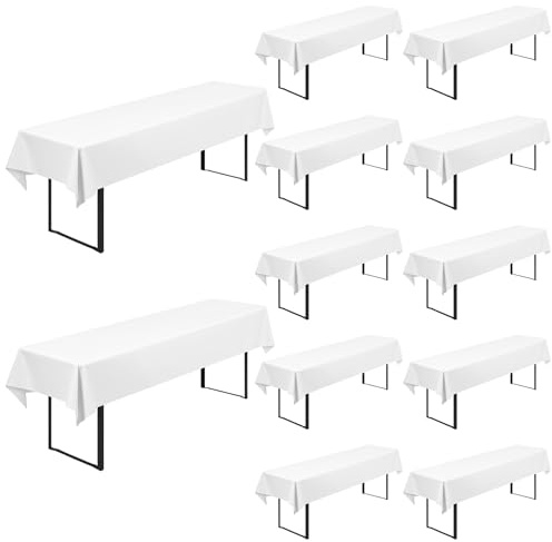 12 Stück Biertisch Tischdecke Universal für 50cm u.70cm Biertische Hussen für Biertisch Biertischhussen Blickdichte Biertisch-Husse Bierzeltgarnitur Waschbar Biertischdecke 100x250cm(Weiß)