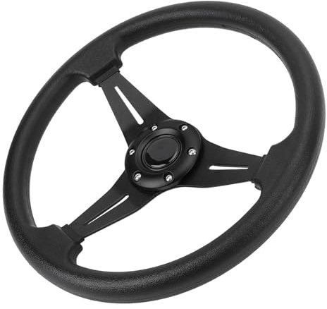 Auto-Lenkrad-Racing-Stil, PU-Leder, 35,6 Cm (14 Zoll), Universelle Passform, 6-Loch-Lenkradnabenadapter (BLACK)