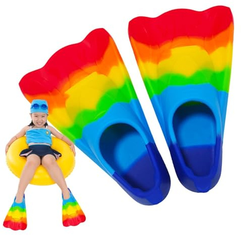 Tewzafiya Palmes pour enfants | Palmes d'entraînement en silicone Bright Rainbow Palmes de bodyboard - Palmes de plongée professionnelle pour enfants, palmes confortables pour enfants pour