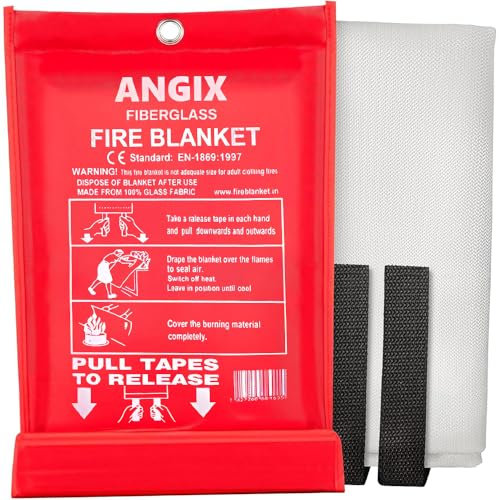 ANGIX Emergency Fire Blanket - 1 Pack - Fire Suppression Blanket for Kitchen, 40” x 40” Fire Safety Blanket for Home, Fiberglass Fire Blankets