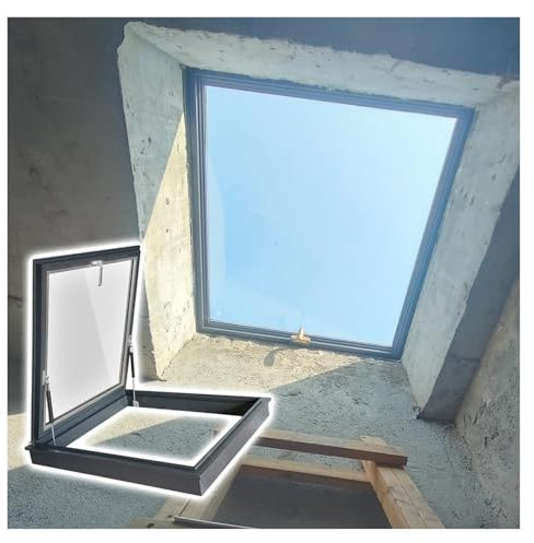 ZJKXJH Basement Flat Roof Escape Hatch 40 36 34 32 30 26 24 20 In, Large Aluminium Cellar Emergency Exit Lid 80° Opening, Sun Room Playhouse Commercial Skylight Window w/Latch(20x20in/51x51cm)