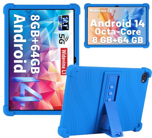Junfire Silicone Case for Gleeso C10 / Whitedeer C10 10 inch Tablet/Byxsb C10 / HotLight C10 10.1, Case with Kickstand for Ainmel C10BK / Hakaug C10 / Kotsren C11 Android 15 10 Tablet, Blue
