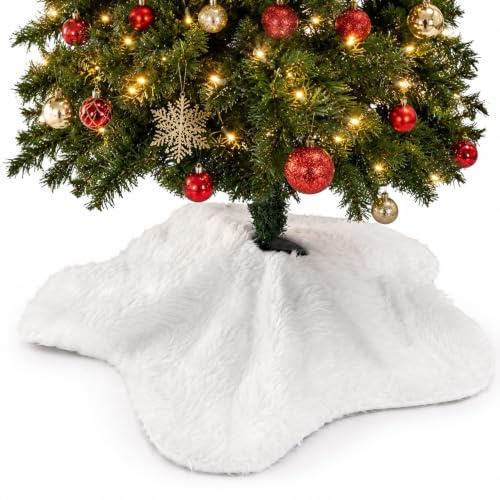 Weihnachtsbaum Decke, Christbaumdecke Sternförmig - 90cm Weiße Weihnachtsbaumdecke, Passend für Mittelgroße Weihnachtsbaum