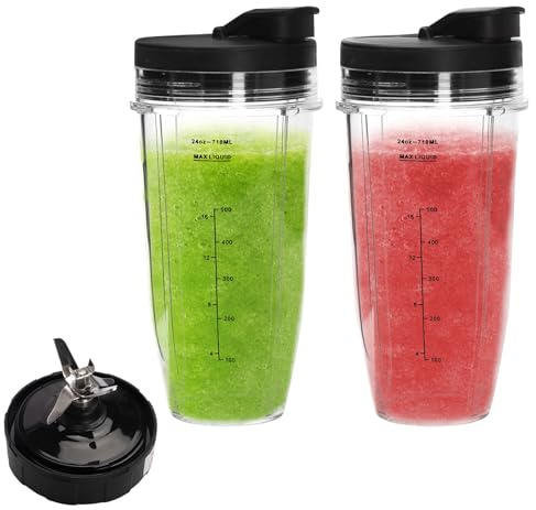 5 Piezas de Repuesto para Licuadora Ninja, Vasos de Reemplazo para Licuadora de 24 Onzas con 2 Tapa Extraíble y 1 Hoja, Blender Accesorios Piezas para Nutri Ninja Auto iQ BL486CO/BL487/BL487A/BL488W