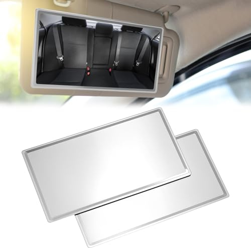 QWORK® 2 Stücke Kleben Spiegel 8 * 15 cm für Auto Sonnenblende - Unzerbrechlicher Edelstahl Make-up Spiegel für Ihr Fahrzeug