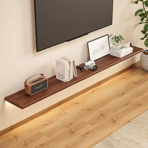 Meuble TV flottant en bois massif avec lumières LED pour salon moderne