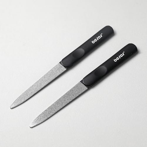 BEZOX Diamond Deb - Set di 2 lime per unghie in acciaio inox a doppia faccia con rivestimento a polvere di diamante, lime professionali per la cura dei piedi, strumenti per lo styling delle unghie per