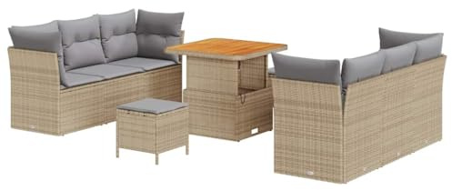 vidaXL 9-teiliges modulares Gartensofa-Set mit Kissen in Beige aus Natur-Rattan. Perfekt für 5 Personen, wetterfest und super pflegeleicht. Gemütliches Lounge-Set für die Terrasse.