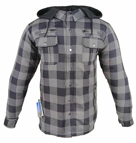ALPHA SPEEDS Motorradhemden Biker Aramid Hemdjacke Wasserdicht & Winddicht Motorrad Hemd mit Innenfutter & Kapuze Flanell Lumberjacke