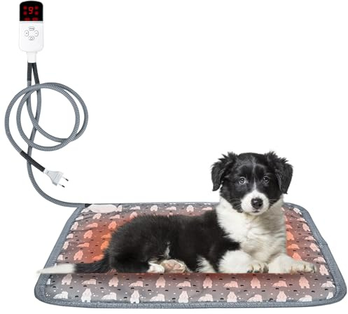 Haustier-Heizkissen, Haustier Heizkissen Für Katzen Hunde, Elektrische Heizmatte Wasserdicht, Wärmedecke Katze, 9 Einstellbare Temperaturstufen, Elektrisch Haustier Heizdecke 4 Stufen Timer （45X45cm）