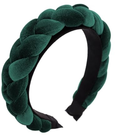 KEWUF Trachten-Haarreif Samt Flechtoptik - Dirndl haarreif, Haarband Geflochtenes Stirnband, Haarreif dirndl, Damen Haarschmuck rutschfest, Haarband geflochten fürs Dirndl - Grün