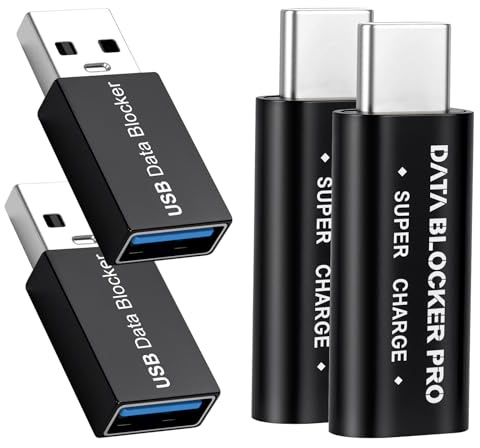 Bloqueur de données USB & Bloqueur de données USB-C (lot de 4), adaptateur USB de protection pour charge sécurisée, bloqueur USB contre le Juice Jacking, adaptateur de charge uniquement compatible ave