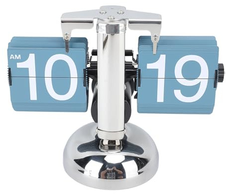 Bonbela Retro-Digital-Flip-Down-Uhr Im Europäischen Stil, 304 Edelstahl, Automatische Mechanische Digitale Flip-Schreibtischuhr für Zuhause und Wohnzimmer, 12 Stunden (Blau)