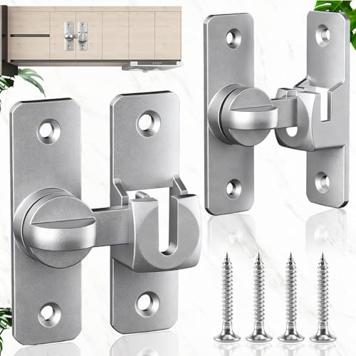 Brateuanoii 2 Piezas Pestillo Puerta con 8 Tornillos, 90/180 Cerradura Puerta Corredera, Pestillo que Protege Privacidad, Cerrojos Luminosos para Puerta, Aleación de Aluminio Pestillo Puerta Corredera