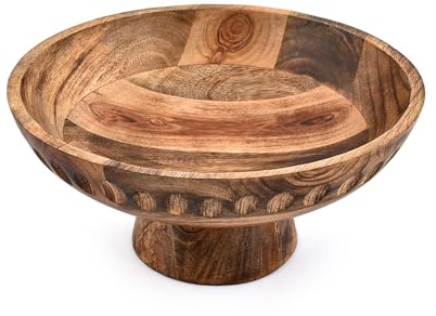 Samhita Bol décoratif en bois de manguier sculpté à la main avec finition brûlée pour table à manger, cuisine, salon (25,4 x 25,4 x 12,1 cm)