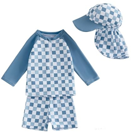 UUAISSO Traje Baño Manga Larga con Protección contra Erupciones para Bebé Niño Pequeño con Sombrero para el Sol Traje baño de Uso Profesional Azul Oscuro 2-3 Years