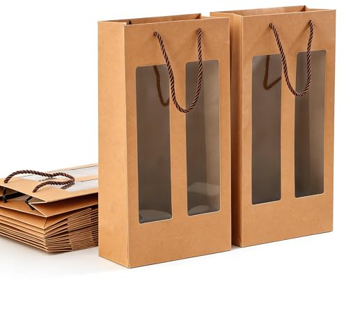 Doppel-Weinflaschentaschen aus 260g Kraftpapier, 12er Set braune Wein-Geschenktüten (35 × 18 × 9 cm) – extra stabil & reißfest, ideal für 2 × 750 ml Weinflaschen