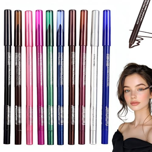 LKJAUOZ 10 Piezas lapiz de ojos waterproof, lápiz de ojos, delineador de ojos retráctil cremoso, pigmentado de secado rápido, resistente al agua y a las manchas, crea líneas audaces y definidas