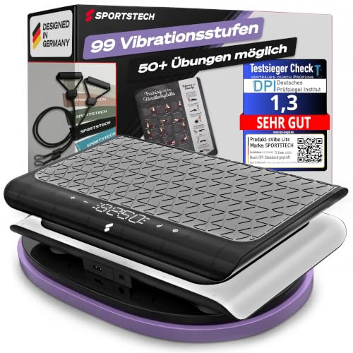 Sportstech, Vibrationsplatte für Frauen, Deutsche Qualität sVibe Lite | Vibrationsplatte, Oszillation, 99 Stufen, Bluetooth-Fernbedienung, leiser Motor bis 120 kg, Trainingsbänder, Muskelaufbau