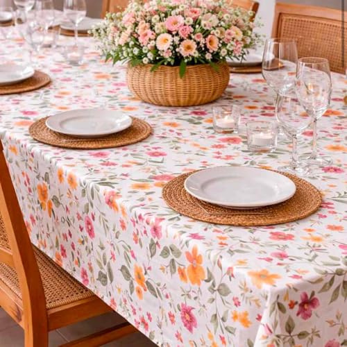 Michele Biancheria Casa - Tovaglia in Cotone 100% 140x180 cm per 6 Persone Floral Cotton – Tovaglia Cucina Fantasia Floreale, Morbida e Naturale, per Tavolo da Pranzo (Flora Cotton, 6 persone)