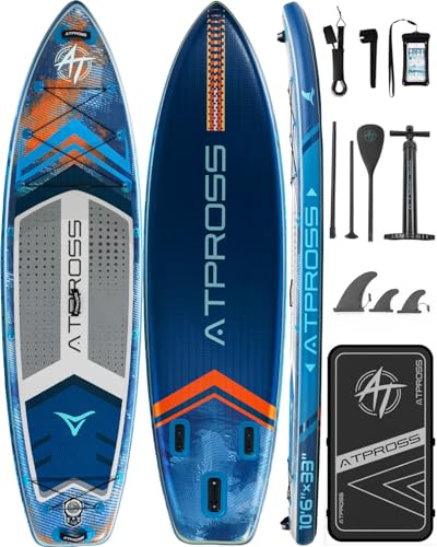 ATPROSS Stand Up Paddling Board mit Zubehör Set, 320x84CM Extra Breit SUP Board für 2 Personen, 200kg Tragkraft, Rutschfestes Stand Up Paddle zum Surfen Blau-Orange