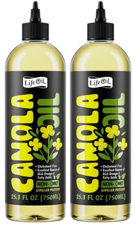 LifeOiL Canola Oil, Expeller-Pressed, Non-GMO, High-Heat Cooking Oil, 25.3 fl oz (750 mL), 2-Pack Squeeze Bottles