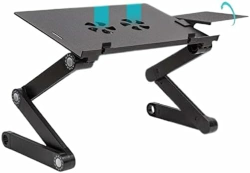 WonderWorker Einstein Table pour Ordinateur Portable pour Lit avec Ventilateur USB, Noir, Support Souris, Léger Aluminium