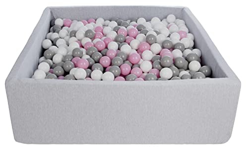 Velinda Bällebad Ballpool Kugelbad Bällchenbad Kinder-Pool mit 1200 Bällen/120x120cm (Farbe der Bälle: weiß,rosa,grau)