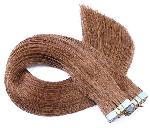 Tape In - On Hair Extensions - # 8 - GOLDBRAUN - 70cm - 10 Tressen je 4cm Breit / 2,5g - 100% Remy Echthaar Haarverlängerung/Extention mit Klebeband Tressen by NOVON Hair Extentions