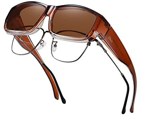 DUCO Herren und Damen Sonnenbrillen Polarisiert Unisex Brille UV400 Schutz Wrap Around Blendschutz Überbrille für Brillenträger Fit-over Polbrille 8956 (Braun)