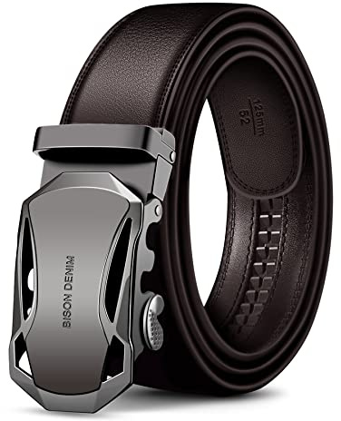 BISON DENIM Gürtel Herren Leder Automatik Ledergürtel Ratsche Gürtel 35mm | Automatikgürtel Echtleder ohne Löcher, Ratschengürtel für Business Anzug Jeans Casual, Geschenkbox