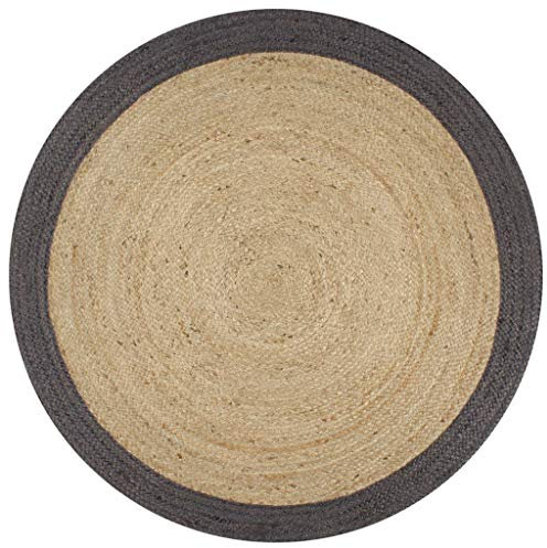 vidaXL Alfombra Redonda de Yute Tejida a Mano Tapete Alfombrilla Felpudo Moqueta Tapiz Esterilla Artesanía Diámetro 90 cm Borde Gris Oscuro