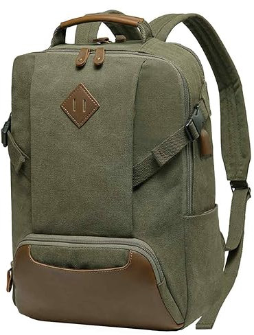 Kasgo Mochila Hombre Mujer, Mochila Viaje Lona Vintage Mochila Antirrobo Impermeable Mochila Portátil Ordenador 15.6 Pulgadas con USB Mochila Trabajo Casual Mochila Universidad Adolescente, Verde