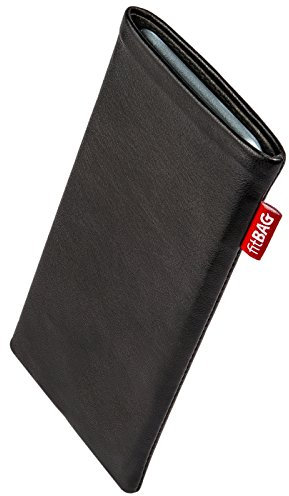fitBAG Beat Black custom tailored sleeve for Apple iPhone 12 Mini/iPhone 13 Mini | Made in Germany | Fine nappa leather pouch case cover with MicroFibre lining for display cleaning