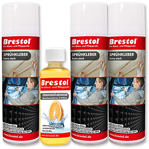 BRESTOL Lot de 3 autocollants aérosols extra forts de 500 ml + 1 nettoyant à l'huile d'orange de 300 ml (7553.31) Colle spray colle aérosol colle aérosol colle spray colle huile d'orange
