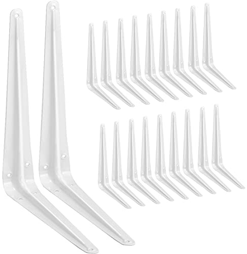20 Pack Shelf Brackets 12 Inches White, Heavy Duty Steel Metal L Brackets for Shelves, J Brackets Wall Angel Corner Brace for Wood Board