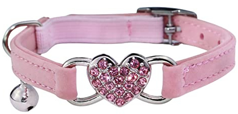 WDPAWS Katzenhalsband mit Sicherheitsgurt und Glöckchen in Herzform, verstellbar, 20,3–25,4 cm, für Kätzchen, Katzen (Pink)