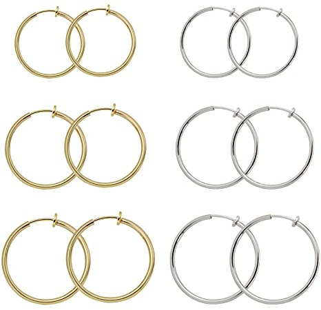 Zeayebsr 6 Paar gefälschte Ohrringe Creolen Nicht durchbohrter Nasenring Frühling Creolen Lip Ohrclip Körperschmuck Multi-Size-Stahl- und Goldfarbe von