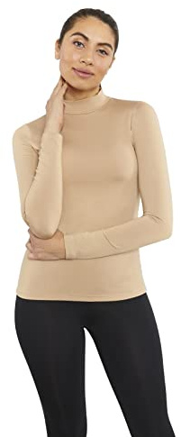 tex leaves Camiseta Interior Térmica para Mujer - Cuello Alto - Colores a Elegir (Beige, XL)