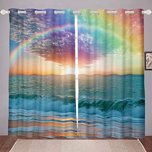 LKCD Tende Oscuranti per Interni Sole Arcobaleno Mare Paesaggio 200X214Cm 2 Pezzi Termica Isolante Tenda della Finestra con Occhielli per Soggiorno Camera da Letto Finestre Piccole Cameretta Bambina