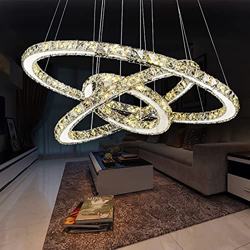 XMTECH LED 96W Kristall Design Hängelampe Deckenlampe Pendelleuchte Kreative Kronleuchter Hängeleuchte Drei Ringe Lüster - Dimmbar