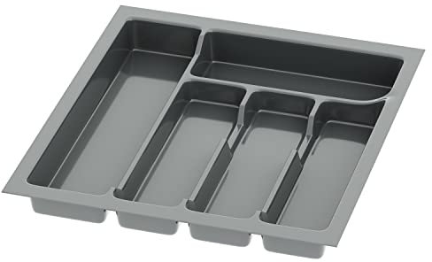 Sossai Besteckeinsatz Divio für 45cm breite Schubladen, 38x43 cm – zuschneidbar, 5 Fächer, anthrazit, Kunststoff Besteckkasten für Küchenschubladen