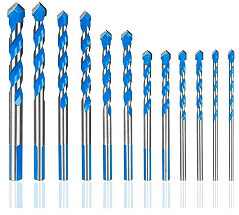 Spiralbohrer, schneller Ersatz, 12 Stück Steinbohrer, 12 mm Hartmetallspiralbohrer (für Wände, Ziegel, Zement, Beton, Glas, Holz) (Farbe: blau)