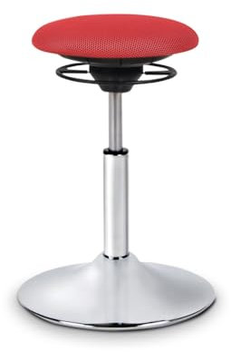 BALIMO® Classic Bewegungshocker – Ergonomischer Bürohocker mit beweglicher Sitzfläche – Rücken-Trainer für aktives Sitzen – Standfuß Silber gebürstet (Stoff Rot)