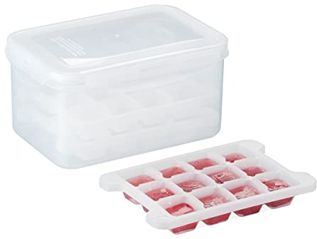 Relaxdays Bac à glaçons refermable avec 4 moules, sans BPA, 48 Petits Compartiments, en Plastique, Transparent