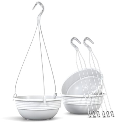 Plastard 3er-Set Blumenampel Ø 25 cm Weiß Aufhänger,Deko Pflanzschale | UV & frostbeständig Pflanzkübel, Blumenschale runde Blumentöpfe aus Kunststoff, ideal für Garten, Balkon, Grab & Wohnung