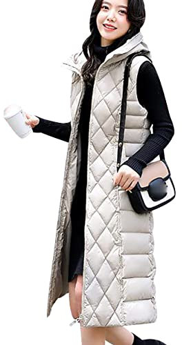 OADOBKICE Weste Für Damen Lange Weste Für Damen Winddichte Gesteppte Einfarbige Jacke Ärmellose Wärmere Leichte Lange Jacke Mit Reißverschluss Und Taschen Ärmellose Damenjacke Weiß 4XL