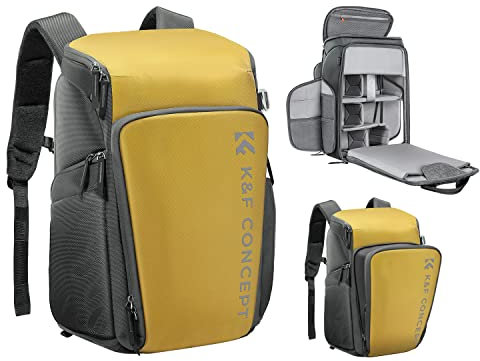 K&F CONCEPT Kamerarucksack, Fotorucksack für Fotografen, Kamerarucksack mit 15.6 Zoll-Laptopfach, kompatibel für Canon/Nikon/Sony/DJI Mavic Drone (Alpha Rucksack 25L), Gelb